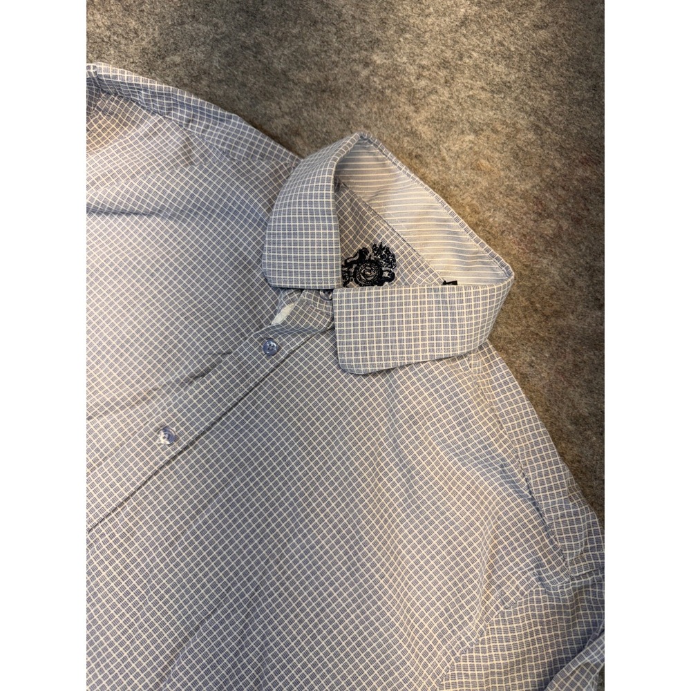 English Laundry Mens Blue White Micro Check Button Down Shirt 17.5 34/35 Stretch